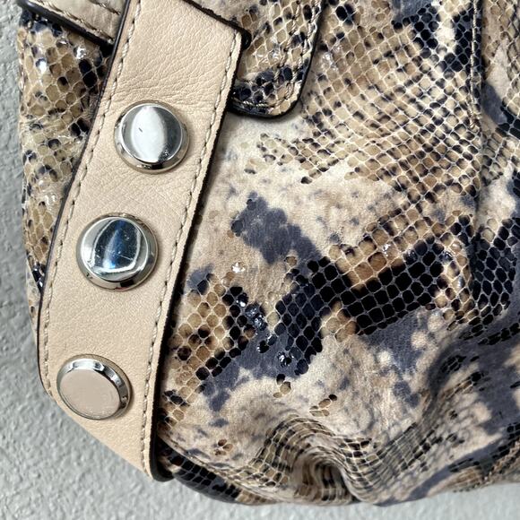 B Makowsky Leather Faux Snakeskin Crossbody Bag - Beige, Black - Picture 10 of 16